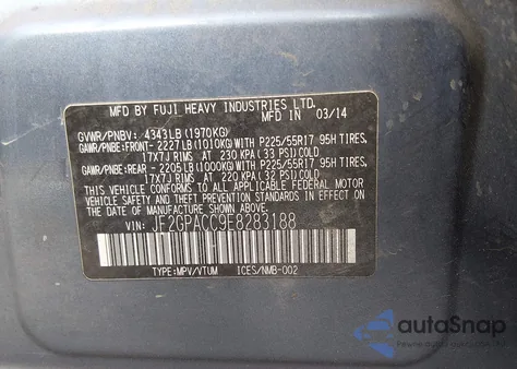 2014 Subaru Xv Crosstrek 2.0I Premium z USA, uszkodzony, nr VIN JF2GPACC9E8283188